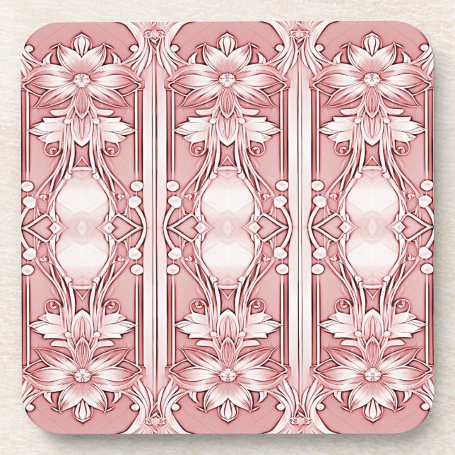Pink Floral Hard Plastic Coaster (Front)