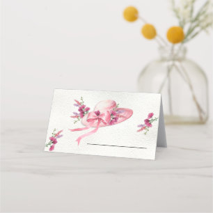 Pink floral Hat Derby Bridal Shower Place Card