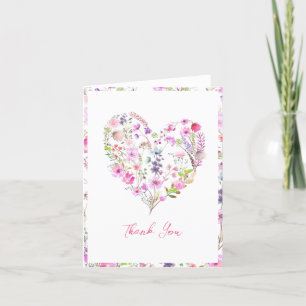 Pink Floral Heart Baby In Bloom Baby Shower Thank You Card