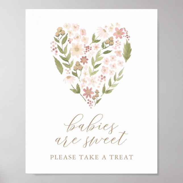 Pink Floral Heart Baby Shower Babies are Sweet Poster (Front)