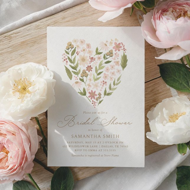 Pink Floral Heart Bridal Shower Invitation (Creator Uploaded)