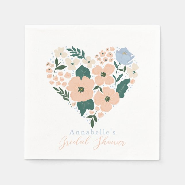 Pink Floral Heart Bridal Shower Napkin (Front)