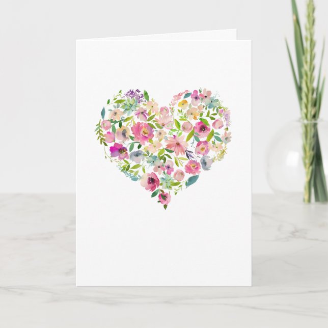 PInk Floral Heart Happy Valentines Day Card (Front)