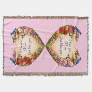 Pink Floral Heart “I Love You Mum.." Throw Blanket