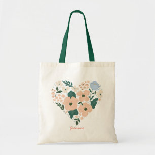 Pink Floral Heart & LOVE Tote Bag