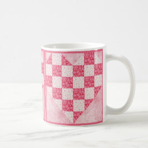 Pink Floral Heart Quilt Look Coffee Mug