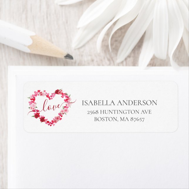 Pink Floral Heart Return Address Label (Insitu)