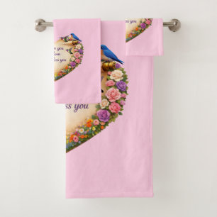 Pink Floral Heart Towel Set Christian Gift for Mum