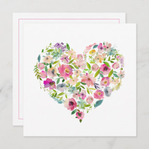 Pink Floral Heart Valentines day love notecard
