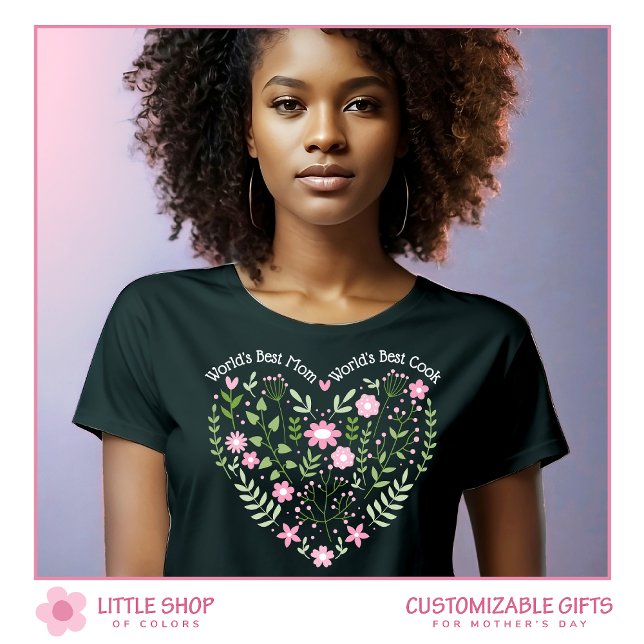 Pink Floral Heart World's Best Mum Customisable T-Shirt (Creator Uploaded)