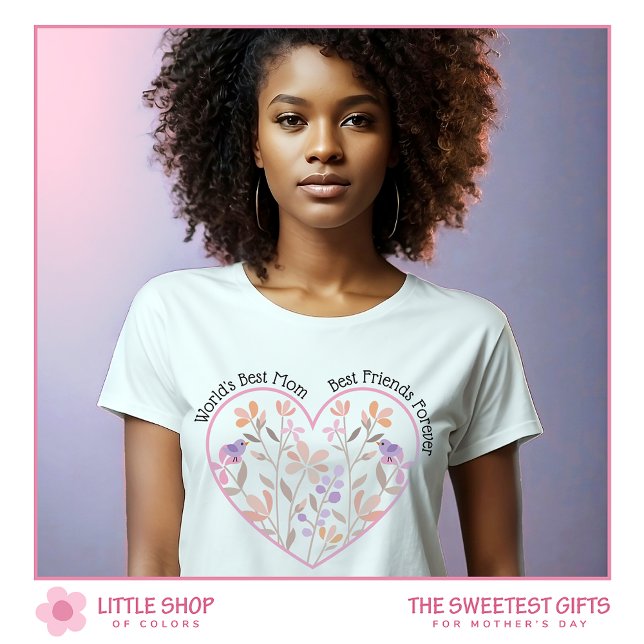 Pink Floral Heart World's Best Mum Mothers Day T-Shirt (Creator Uploaded)