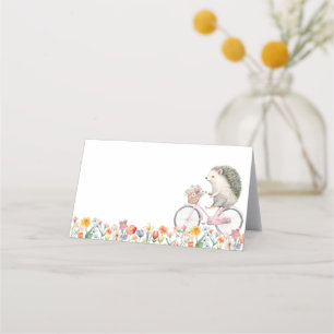 Pink Floral Hedgehog Baby Shower Place Card
