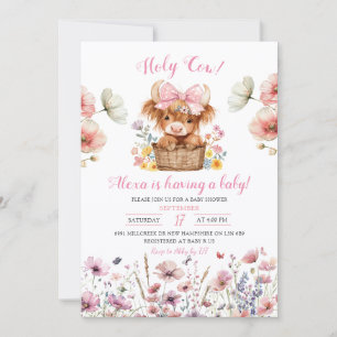 Pink Floral Heifer Bull Baby Shower Invitation
