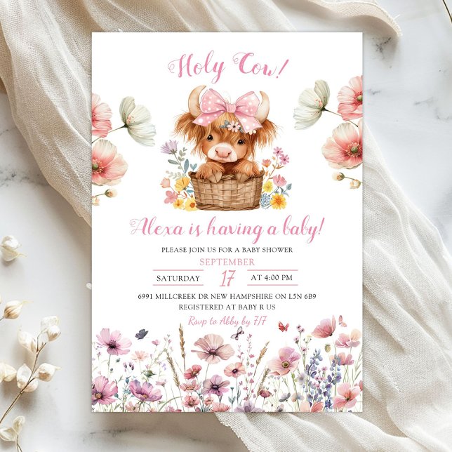 Pink Floral Heifer Bull Baby Shower Invitation (Creator Uploaded)