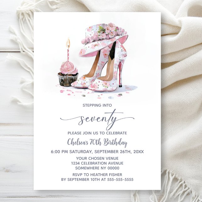 Pink Floral High Heel Shoes 70th Birthday Party Invitation (Creator Uploaded)