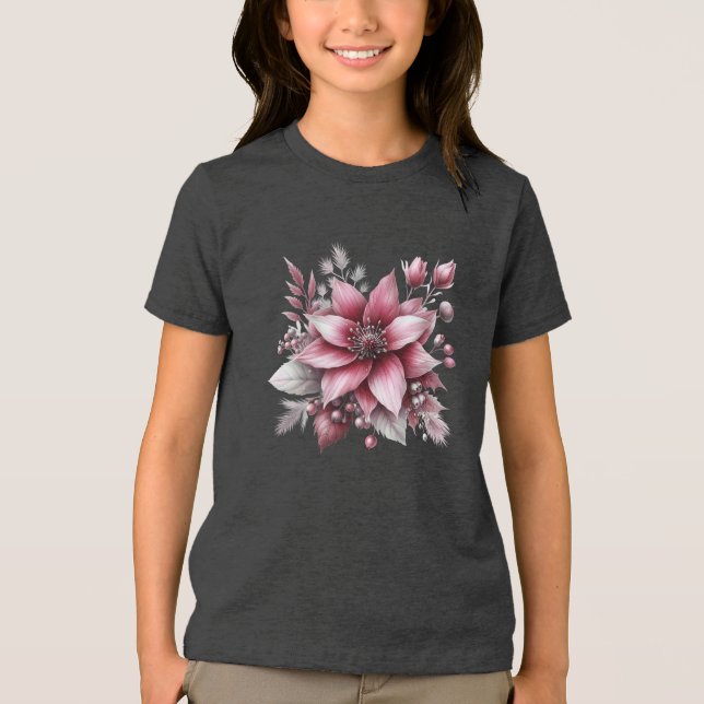 Pink Floral Holiday T-Shirt Tri-Blend Shirt (Front)
