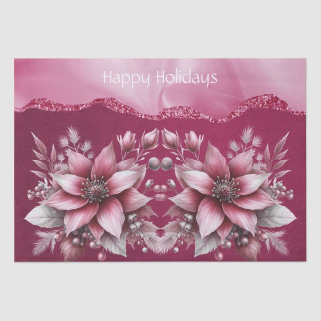 Pink Floral Holiday Tissue Paper (Front)