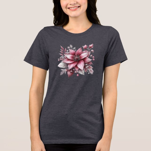 Pink Floral Holiday Women's T-Shirt Tri-Blend Shirt (Front)