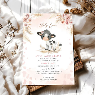 Pink Floral Holy Cow Baby Shower Invitation