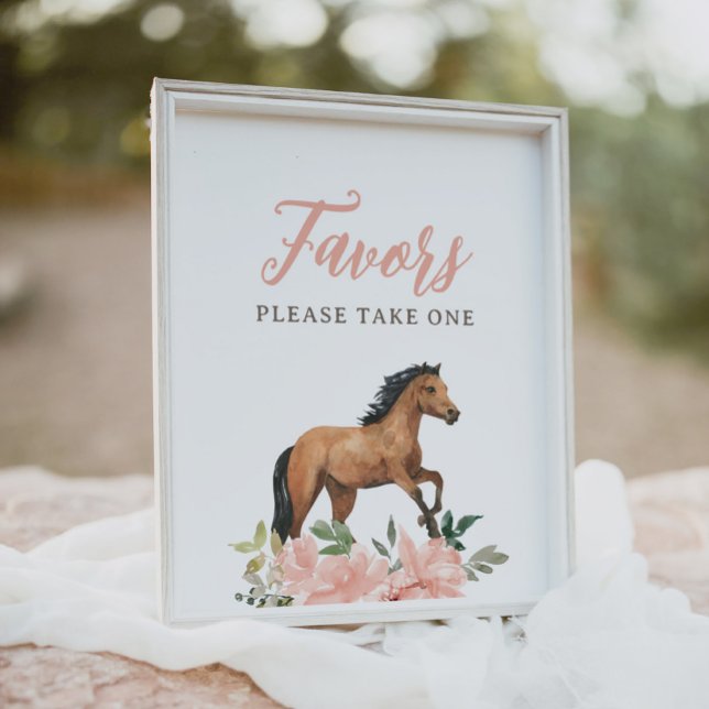 Pink Floral Horse Birthday Favours Sign (Creator Uploaded)