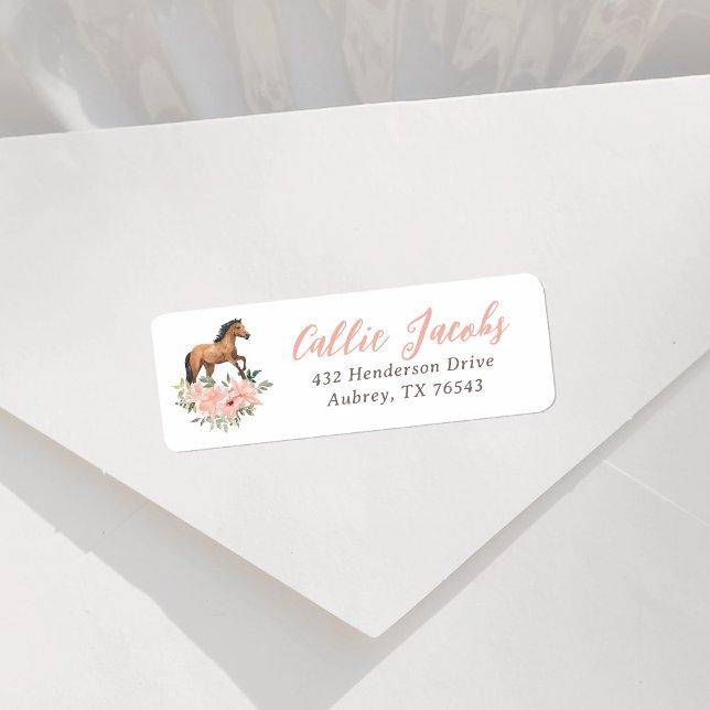 Pink Floral Horse Birthday Return Address (Creator Uploaded)