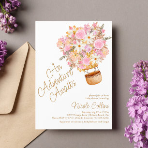 Pink Floral Hot Air Balloon Baby Shower  Invitation