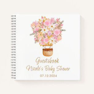 Pink Floral Hot Air Balloon Baby Shower Notebook