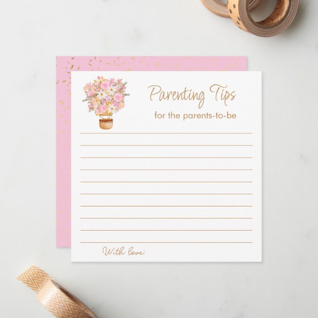 Pink Floral Hot Air Balloon Parents Tips Card (Front/Back In Situ)