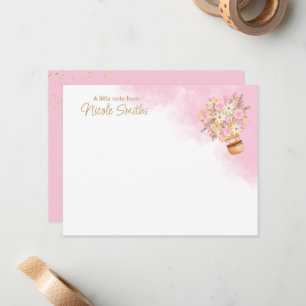 Pink Floral Hot Air Balloon Personal Stationery Card