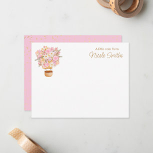 Pink Floral Hot Air Balloon Personal Stationery Card