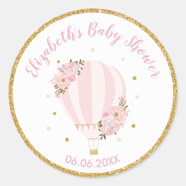 Pink Floral Hot Air Balloon Thank You Favour Classic Round Sticker (Front)