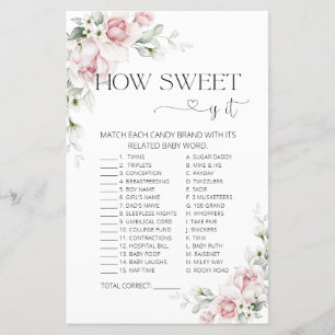 Pink Floral How Sweet Is It Baby Shower Game