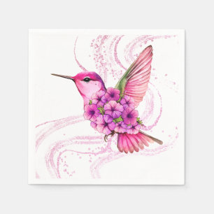Pink Floral Hummingbird Paper Napkin