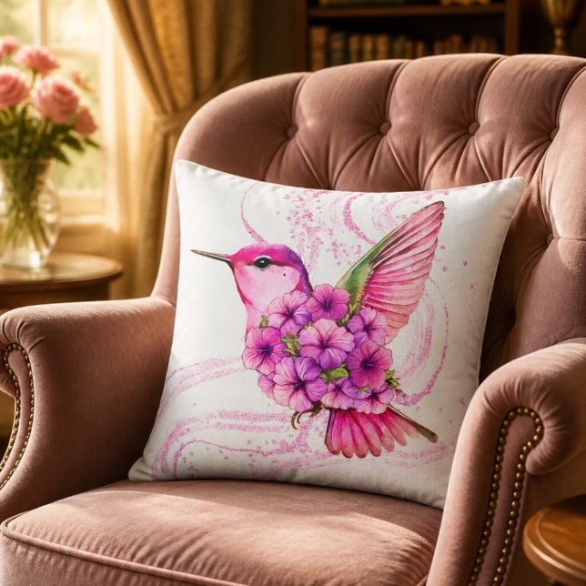 Pink Floral Hummingbird Pillow (Creator Uploaded)