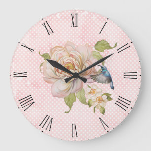 Pink Floral & Hummingbird Wall Clock
