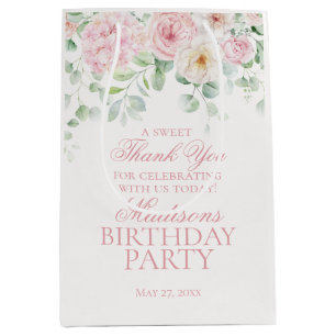 Pink Floral Hydrangea Botanical Birthday Favour Medium Gift Bag