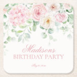 Pink Floral Hydrangea Botanical Blooms Birthday Square Paper Coaster<br><div class="desc">Introducing our Pink Floral Party Decor Collection, where blush pink hydrangeas and cream florals blend seamlessly to bring a touch of elegance to your event. Each piece in this collection is adorned with delicate watercolor blooms, creating a serene and inviting atmosphere for any occasion. Elevate your celebration with the timeless...</div>