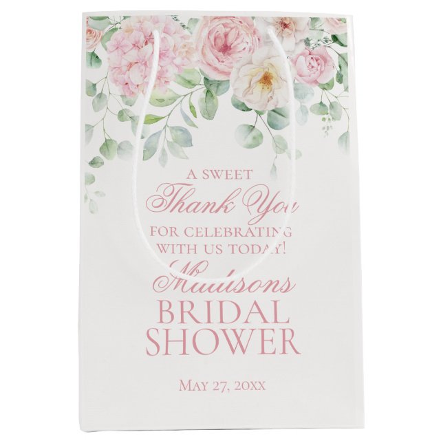 Pink Floral Hydrangea Bridal Shower Favour Medium Gift Bag (Front)