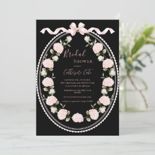 Pink Floral Hydrangea Elegant Black Bridal Shower  Invitation
