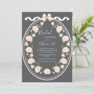 Pink Floral Hydrangea Elegant Gray Bridal Shower Invitation