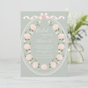 Pink Floral Hydrangea Sage Green Elegant Bridal  Invitation