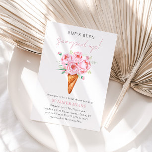 Pink Floral Ice Cream Scooped Up Bridal Shower Invitation