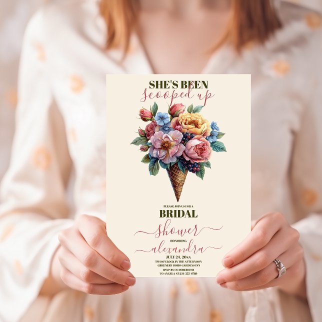 Pink Floral Ice Cream Scooped Up Bridal Shower Invitation (Creator Uploaded)