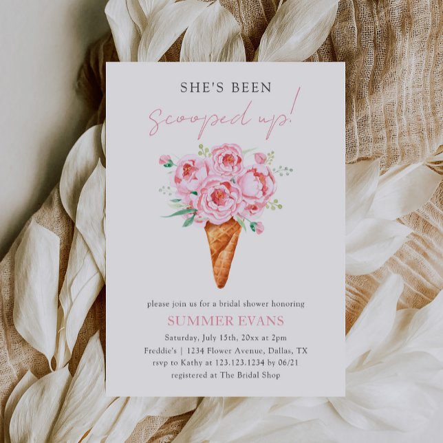 Pink Floral Ice Cream Scooped Up Bridal Shower Invitation (Creator Uploaded)