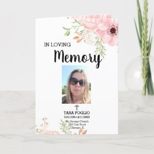Pink Floral In loving memory program funeral  Programme
