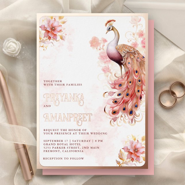 Pink Floral Indian Peacock Wedding Rose Gold (Creator Uploaded)