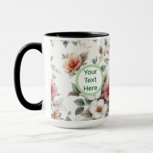 Pink Floral Initial Customisable Coffee Mug Cup