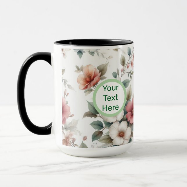 Pink Floral Initial Customisable Coffee Mug Cup (Left)