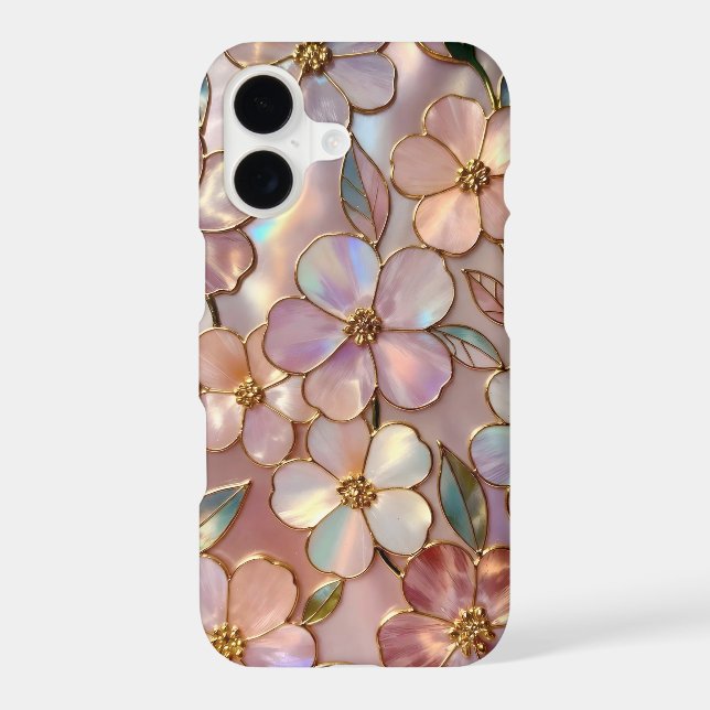 Pink Floral iPhone Case Stained Glass Elegant (Back)