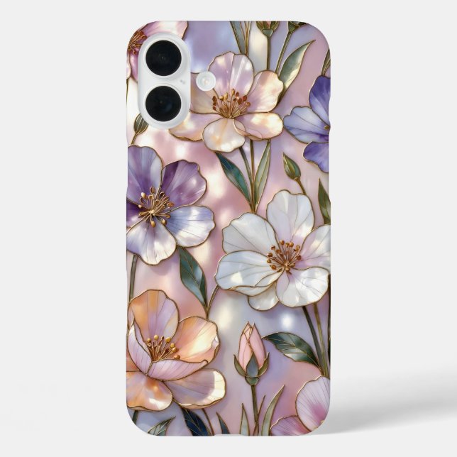 Pink Floral iPhone Case Stained Glass Elegant (Back)